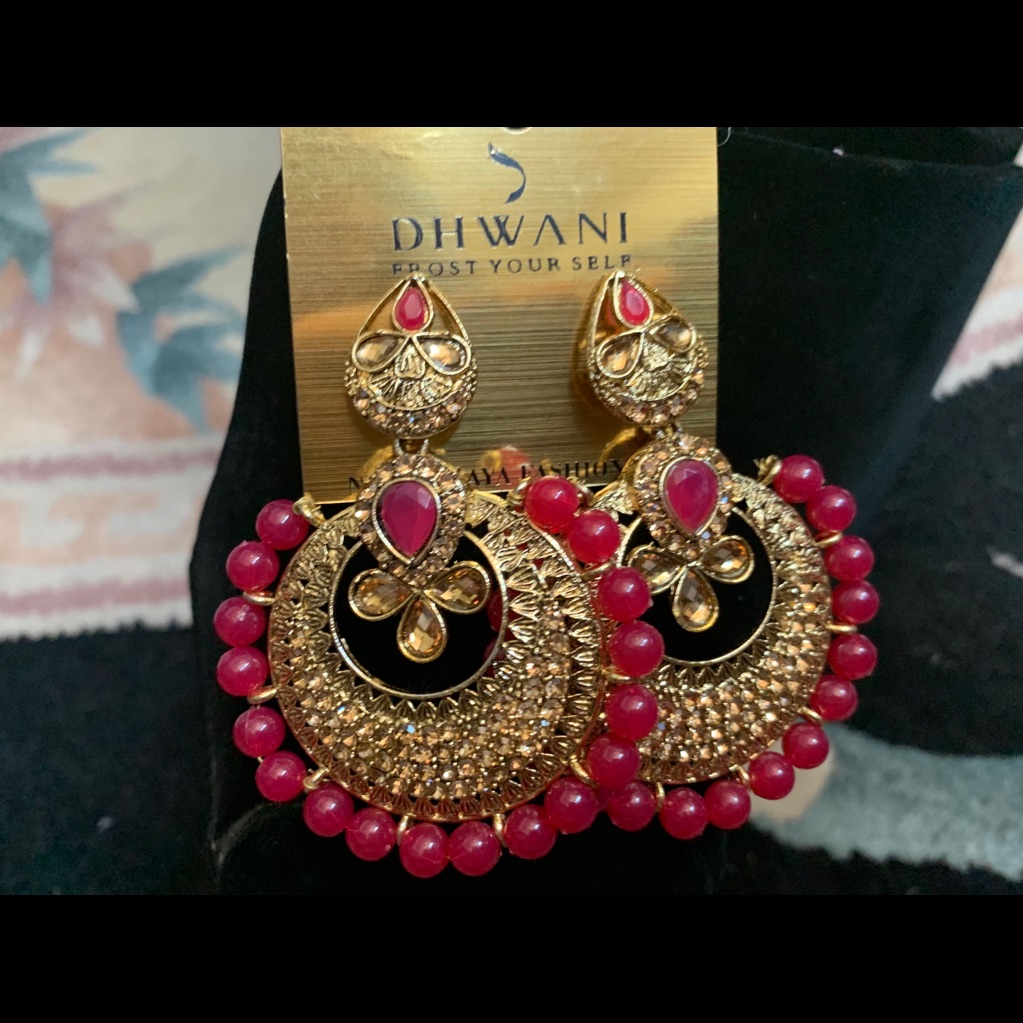 Bollywood Style Gold Plated Pinkpearlstoneearrings